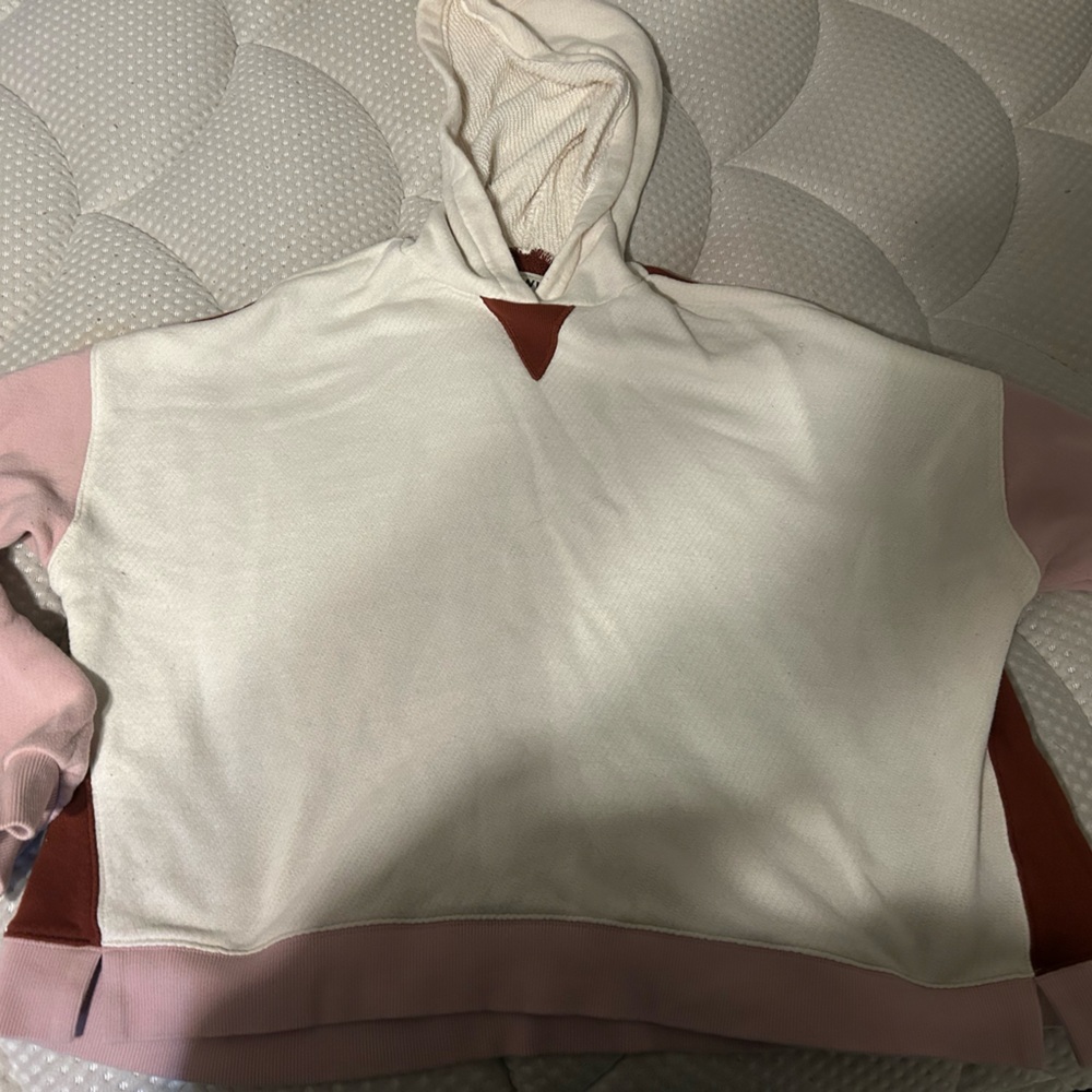 Madewell 100% Cotton Cropped White and Pink Hoodie